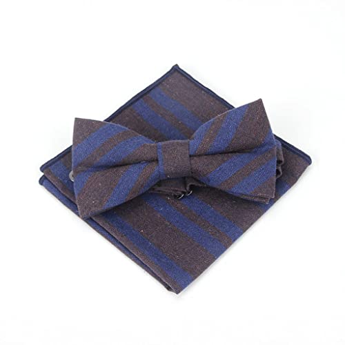 HSIJYGX 2 Pcs Men's Cotton Plaid Suits Fashion Bow Tie Sets Bowtie Handkerchief Pocket Square Wedding Party Striped