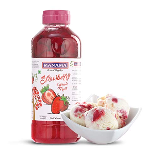 Image of Manama Strawberry Crush, Whole Crush, (1Litre) Fruit Crush use as Dessert Topping For Cakes, Ice Creams and Making Thick Shakes