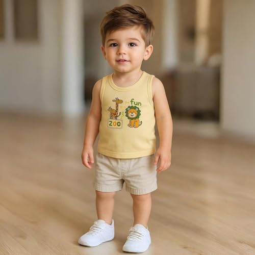 Image of Kidbea 100% Organic Soft Cotton Muslin Sleeveless Jhabla for Baby Boys | Regular Fit Vest for Infant Summerwear Set I GOTS Certified