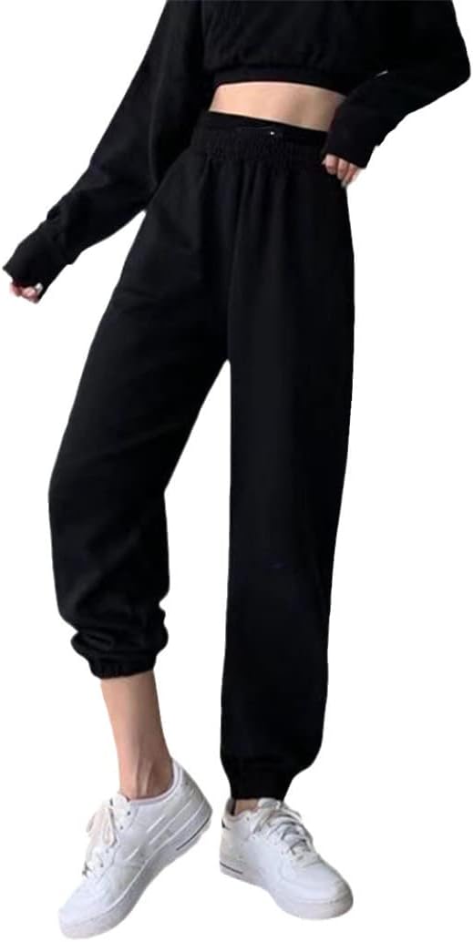 KEHAIOO Women Hip-Hop Sports Trousers, Spring Autumn Casual Loose Elastic Harem Pant, Casual Solid Pencil Cargo Pants
