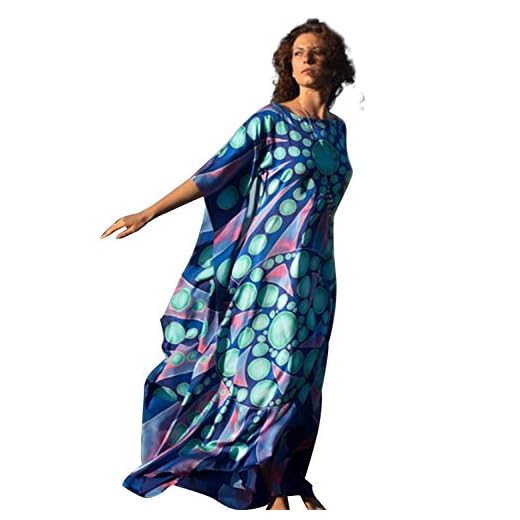 Kaftan strandklänning etniskt tryck V-ringad strandkläder maxiklänning fladdermusvinge kortärmad café baddräkt turkisk bikini täcka stranddräkt tunika för kvinnor flickor ledig