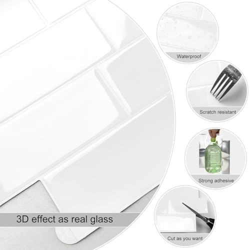 WoStick Samoprzylepne płytki ścienne, 10 arkuszy, odklej i przyklej, płytki ścienne 3D, do kuchni, łazienki, białe, przyklejane płytki, do kuchni, łazienki, 29 x 21 cm