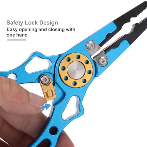 CAPASTEC Alicate de pesca, removedor de anzol com trava de segurança, alicate de pesca para água sal