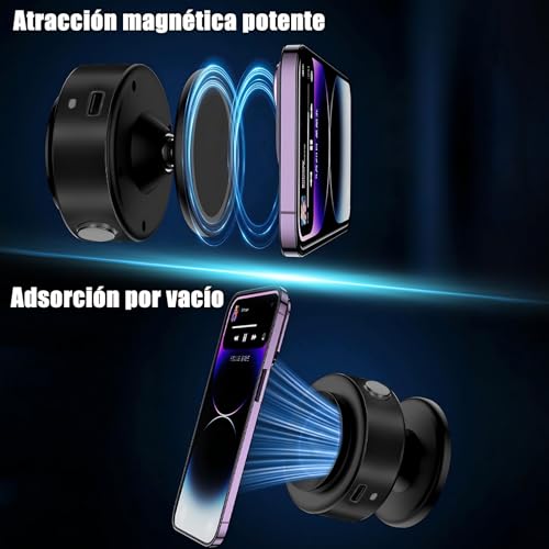 WODHMIEY Soporte Magnético Móvil Coche, 360° Rotación, con Ventosa al Vacío Eléctrica, Compatible con Teléfono iOS, Ideal para Coche, Hogar Y Gimnasio - imagen 6