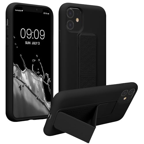 kwmobile Carcasa Compatible con Apple iPhone 11 - Funda para móvil con Soporte y Agarre para Dedo Negro