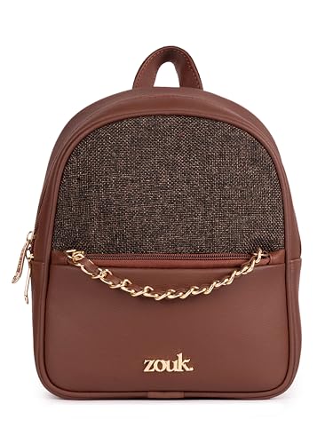 Image of ZOUK Mayra Mini Daypack | Stylish Vegan Leather Backpack for Women with Water-Resistant Lining | Handcrafted Small Day Bag with Gold Zip & Adjustable Straps |