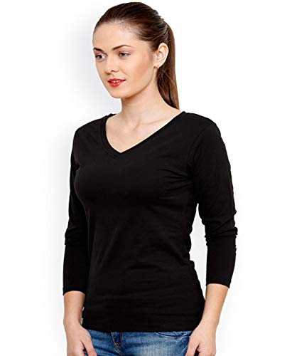 Image of Women's 3 /4 Sleeves Regular Fit V-Neck Cotton T-Shirt