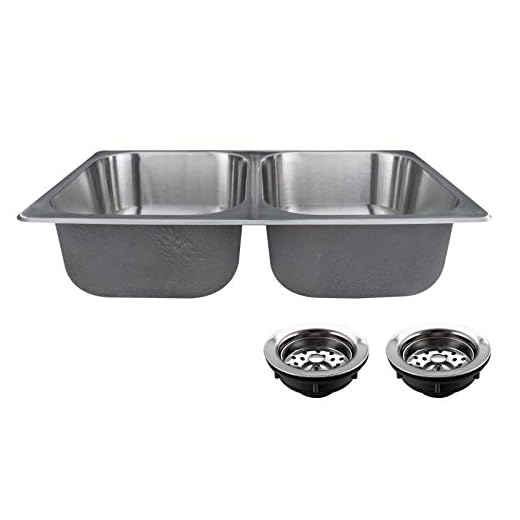 RecPro RV Double Stainless Steel Sink 27" x 16" x 7" and x2 1837 Basket Strainers 3 1/2"
