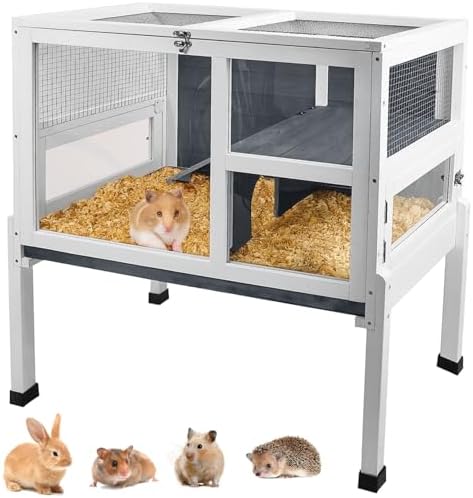 2-Story Guinea Pig Cage with Stand, Indoor Wooden Hamster Cage wi...