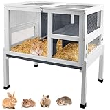 2-Story Guinea Pig Cage with Stand, Indoor Wooden Hamster Cage with Ramp, Pull-Out Tray, Hideout & Platform, Acrylic Transparent Small Animal Habitat for Chinchillas, Ferrets, Hedgehogs,Grey