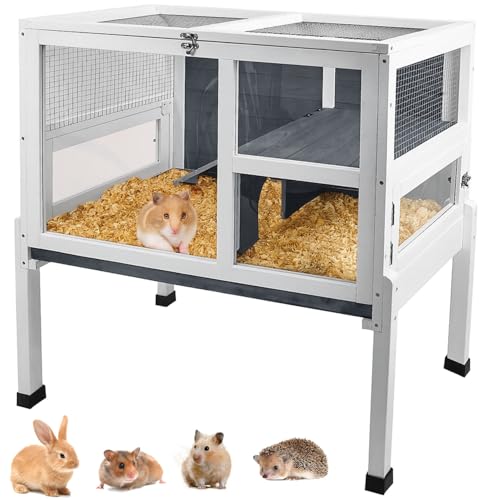 2-Story Guinea Pig Cage with Stand, Indoor Wooden Hamster Cage wi...