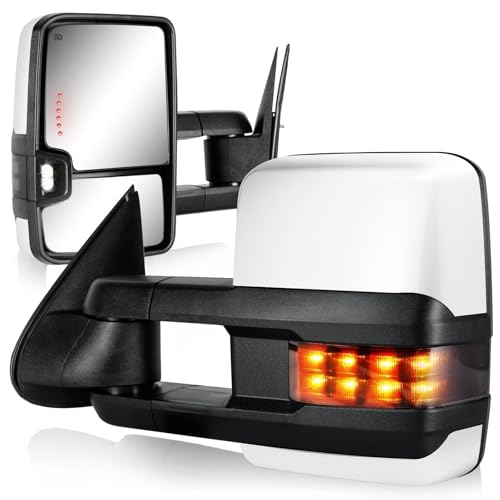 SIZIOM Towing Mirrors for 2003-2007 Chevy Silverado Avalanche Suburban Tahoe GMC Sierra Yukon Escalade with Power Heated Turn Signal Backup Light Pair Set(Painted White) by Siziom - Used condition - US$75.23