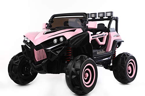 Powerful 4WD Toy Vehicle 12V Kids Ride On Car Truck UTV w/MP3, Remote Control, LED Lights, Suspension_Pink