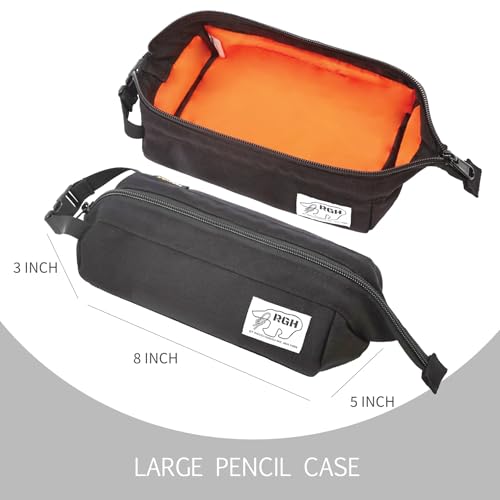 Image of Rough Enough Large Pencil Case for Boys kids Adults, Sturdy Cordura Fabric with YKK Zipper, Water-Resistant Big Capacity Pen Pouch for School, Office, Travel, Art Supplies, Makeup, Tech Gadgets, Black
