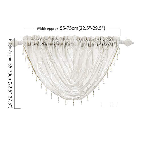 Napearl Beaded Kitchen Window Valance Curtains-Waterfall Swag Curtains With Floral Pattern, Premium Jacquard Sheer Valance For Bathroom Small Window, 1 Piece ( 57 X 37 Inch, Silver White ) #TOP1