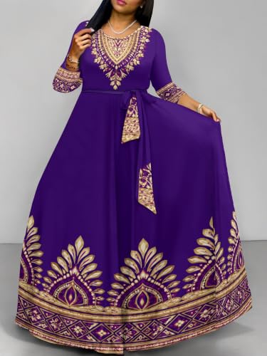 Image of Plus Size Maxi Dress for Women V Neck 3 /4 Sleeve Wrap Dress