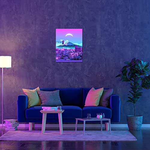 Taomi Mount Fuji Under The Moon Purple Japan Landscape Poster For Living Room Wall Art Frame Japanese Fantasy Artwork Office Home Bathroom Décoration Canvas Print Ready To Hang 12X14Inch #TOP5