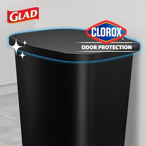 Image of Glad 20 Gallon Trash Can with Clorox Odor Protection | Plastic Kitchen Waste Bin | Hands Free with Step On Foot Pedal and Garbage Bag Rings, Black