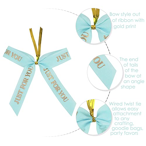 Aimudi Small Light Blue Bows For Crafts 4" Pre Tied Gold Foil Just For You Bows Premade Twist Tie Bows For Treat Bags Cake Pop Bows Mini Bows For Gift Wrapping Wedding Party Favor - 24 Counts #TOP2