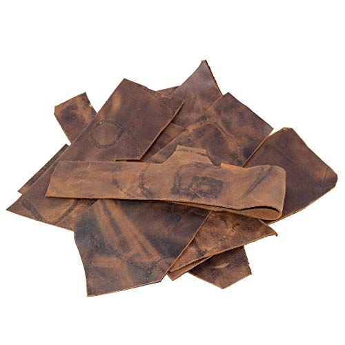 Hide & Drink, Leather Scraps With Scars For Arts & Crafts, (8 In.) Plus Long, Different Widths (12 Oz Pack) :: Bourbon Brown #TOP21
