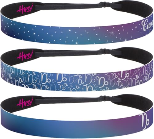 Hipsy 3-pack Adjustable Non Slip Zodiac Sign Headband 7/8" Astrology Hair Bands for Women Girls & Nurses (Capricorn Symbol Galaxy 3pk)