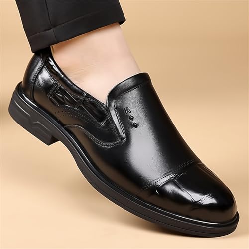 Men's Gentleman Classic Genuine Leather Slip On Dress Loafers Low Heel Lightweight Comfortable Business Formal Office Wedding Shoes for Parties Daily Commute Elegant4