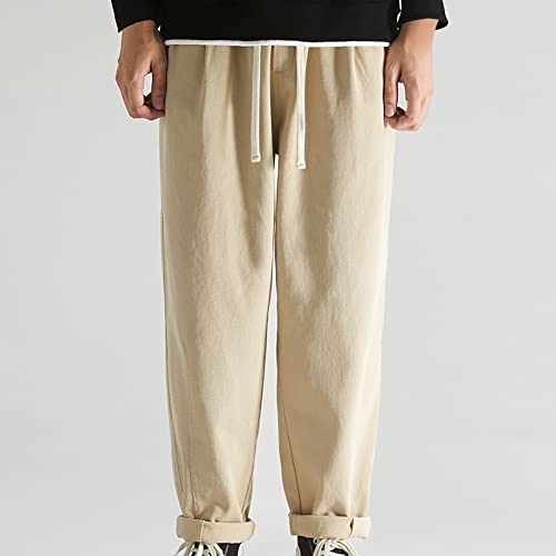 Bisch Men's Sweatpants Leisure Elastic-Waist Drawstring Stretch Exercise Travel Trousers Tapered Running Workout Pants Khaki #TOP3