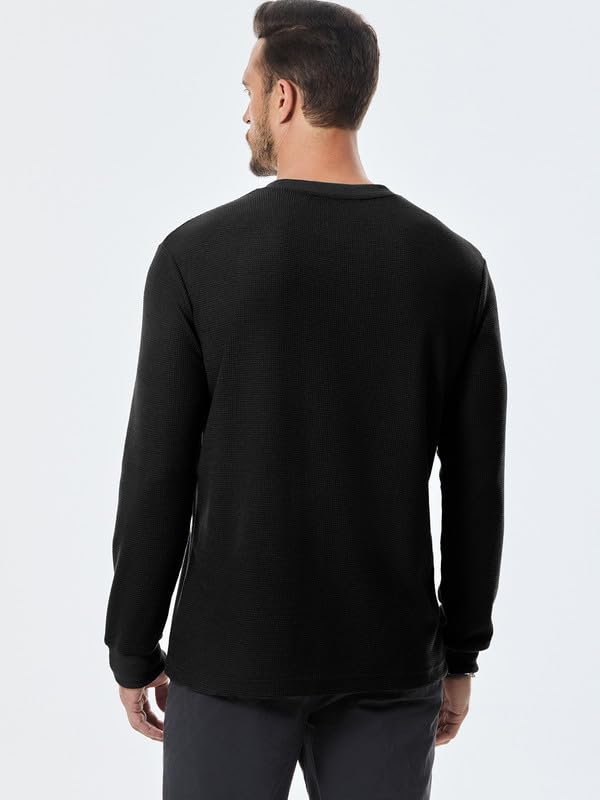 Men's Long Sleeve Shirt Casual Crewneck Lightweight Pullover Honeycomb Waffle Solid Knitted Tees with Pocket2