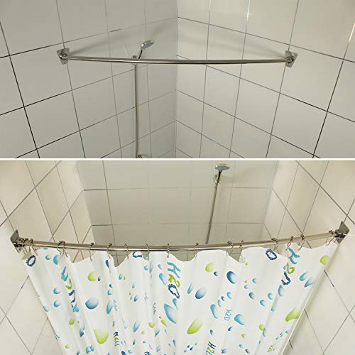 Sikaiqi Adjustable Curved Shower Curtain Rod, Sus304 Stainless Metal Shower Rod 43"-78.75", Drill Free Install Anti-Corrosion Anti-Rust High Load-Bearing #TOP3