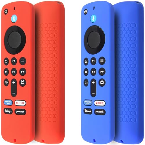 Capa para controle remoto (2 peças) compatível com Fire TV Stick HD 4K 2nd (lançado em 2024) / Pioneer Alexa Voice Remote, capa de silicone antiderrapante com alça de pulso (vermelho, azul, ambas não