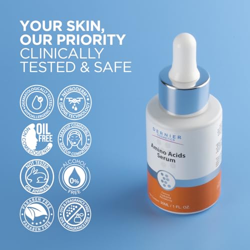 Dernier Cosmetics Dernier Amino Acids and Vitamin B5 Face Serum – Anti-Aging Night Serum Collagen for Women & Men Hydrating Revitalizing Improves Skin Firmness Elasticity Laxity Thickness and Reduces Wrinkles (1 fl oz)
