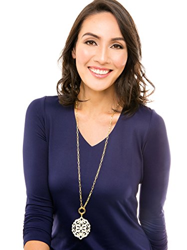 Zenzii Modern Damask Acrylic Resin Pendant Necklace With Convertible Toggle Chain (Navy) #TOP4