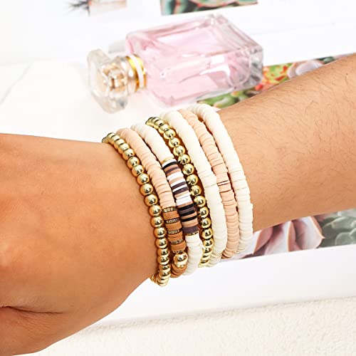Colorful Beaded Bracelet For Women Heishi Bracelets Set Gold Clay Vinyl Bead Stackable Stretch Strand Bracelet Bohemian Summer Bracelets Set #TOP1