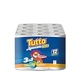 Tutto Pannocarta Maxi 3 in 1, 12 Rollen aus Mehrzweckpapier, ideal für den Kontakt mit Lebensmitteln, zur Reinigung von Glas Stahl und Fliesen und als saugfähiger Schwamm, 100% Made in Italy