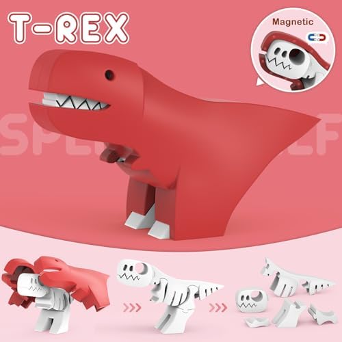 Magnetic Animal Building Toys, STEM Toddler Learning Toys 3D Puzzle Animals for Boys Girls, Educational Magnetic Travel Montessori Toy Lion Elephant, Unique Birthday Gift (Dinosaur Animals, Count, 4)