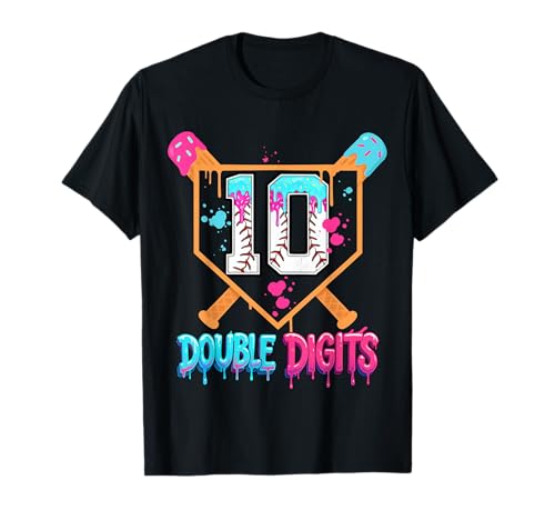 Baseball Drip 10th Birthday Boy Ice Cream T-Shirt