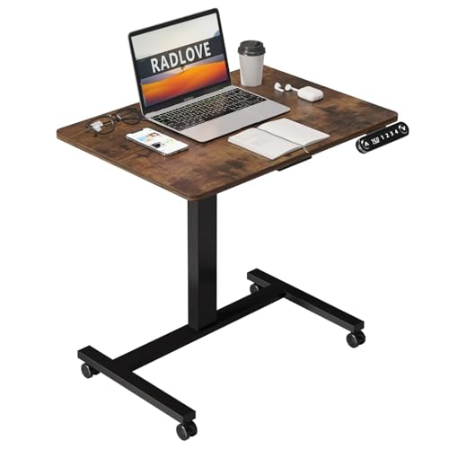 Radlove Escritorio eléctrico de altura ajustable con ruedas, 80 × 60 cm, escritorio de pie portátil con función de memoria, indicador LED y ruedas de freno, escritorio ergonómico para ordenador de