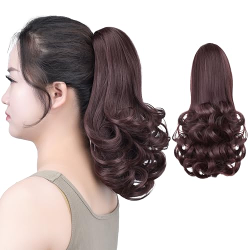 SYXLCYGG Ponytail Curly 12" 5 OZ Claw Clip In Hair piece Chestnut Red Brown