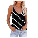 TYTUOO Débardeur d'été sans manches pour femme - Caraco imprimé décontracté - Col en V - Haut sexy et fluide - Dos nu, D-black, S
