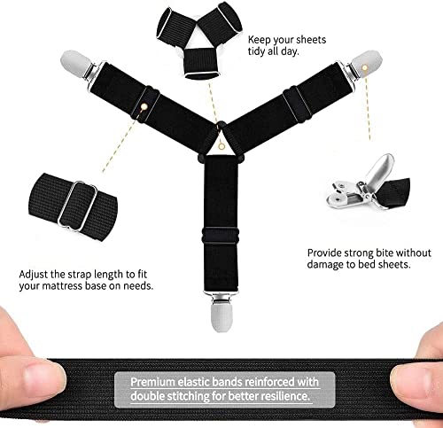 Tefire Bed Sheet Holder Straps, 8 Pcs Bed Sheet Clips, Adjustable Elastic Bed Sheet Fasteners, Full Mattress Cover Fitted Sheet Clips To Hold Sheets In Place (Black-8Pcs) #TOP3