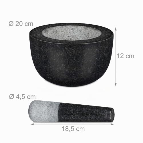 Mortero de granito Relaxdays con acabado gris oscuro y mano de piedra duradera 5