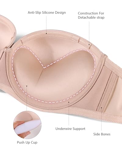Image of HACI Push up Strapless Bra Thick Padded Demi Underwire Add a Cup Convertible Straps Tshirts Multiway