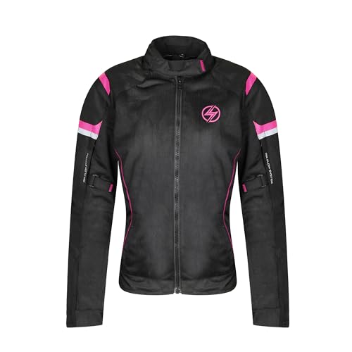 Veste moto été femme Veste de protection respirante avec protections homologuées CE Tissu en maille léger et résistant Noir rose (FR/ES, Alpha/lettres, M, Taille normale, Taille normale, Noir Rose)