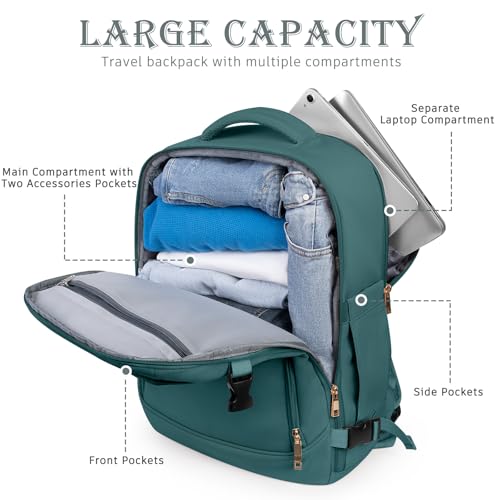 Image of Rinlist Travel Backpack, Carry-on Backpack for Men Women, Travel Backpack Carry on Flight Approved, 40L Personal Item Backpack, Travel Essentials Must Haves, Peacock Blue