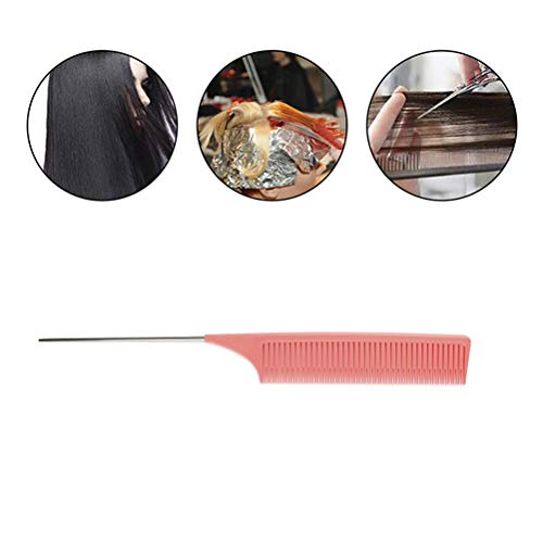 Auplew Hairdressing Comb Set Pintail Comb Salon Hair Coloring And Highlighting Comb Pointed Tail Comb Needle Handle Comb Antistatic Styling Comb (Pink)