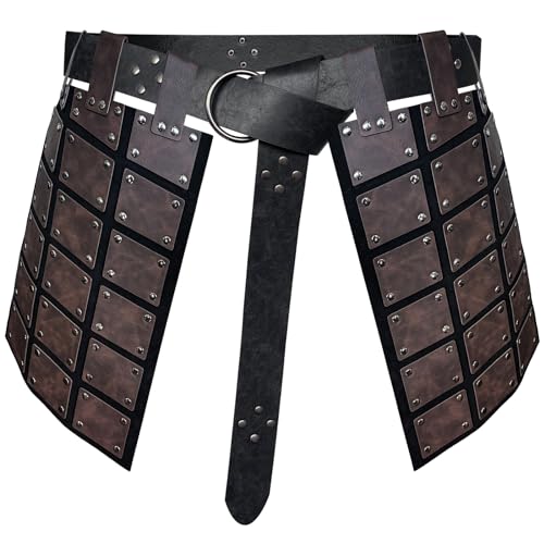 HiiFeuer Medieval Faux Leather Thigh Armor, Retro Double Sides Waist Armor with Belt, Mercenary&Knights Skirt Armor