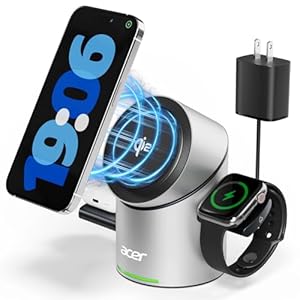 Acer Prime 3 in 1 Charging Station for Apple – Qi2 15W iPhone Wireless Charging Station, Magsafe Charger Stand for iPhone 17 16 15 14 13 12 – Apple Watch – Airpods Series (Charger & USB-C Included)