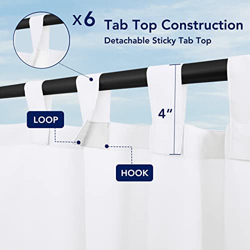 Purefit Outdoor Curtains For Detachable Sticky Tab Top Patio Waterproof/Weatherproof, Uv And Fade Resistant Outside Curtains For Gazebo, Porch, Pergola, Privacy Curtain, 54 X 84 Inch, 2 Panels, White #TOP3