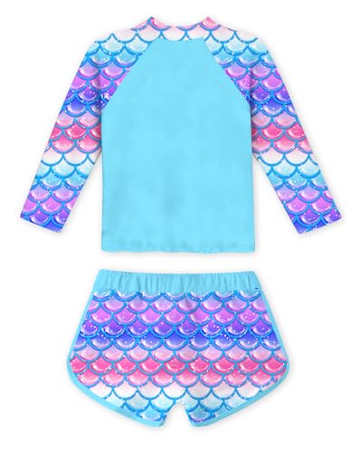 Image of Vogseek 4-10T Girls Rashguard 2 Pieces Long Sleeve Swimsuit Swimwear with Shorts