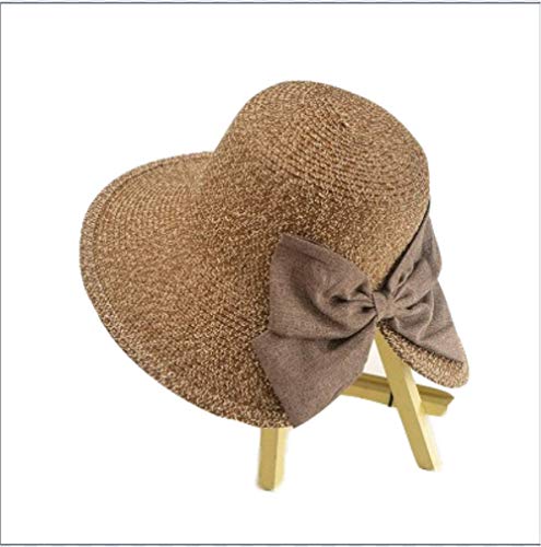 GYFKK Chapeau Chapeau De Soleil des Femmes Big Bow Wide Brim Floppy Summer Hats for Women Beach Panama Straw Hat Sun Protection Visor Marron Cover